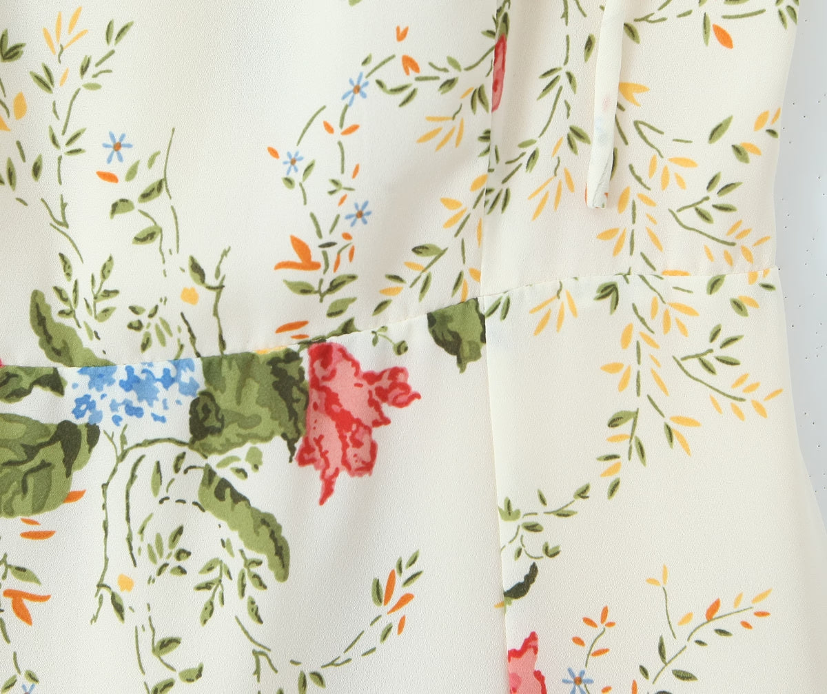 Summer Women Floral Small Floral Print Slim Fit Large Strap Dress OMI