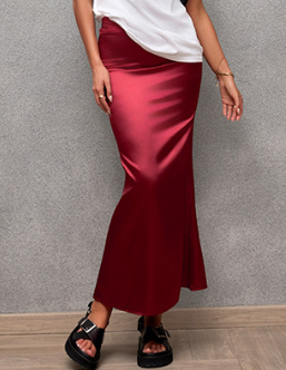 Jupe printemps-été en soie artificielle, jupe satinée femme, jupe décontractée en satin taille basse