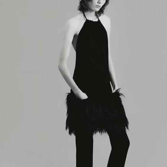 Robe simple à effet fourrure pour femme