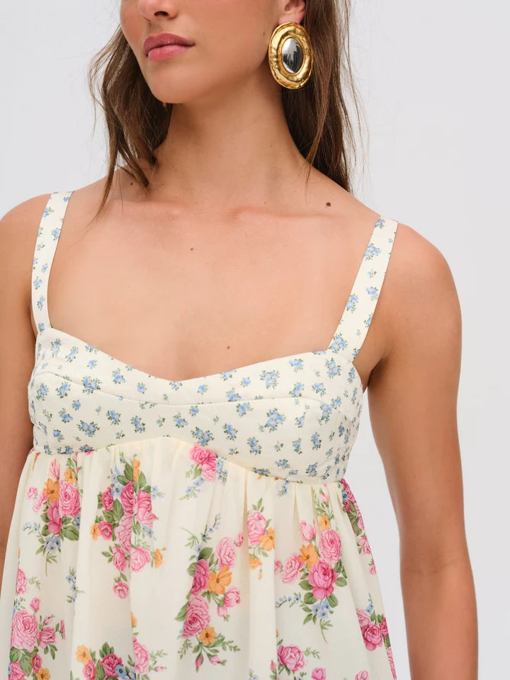 Winter Vacation Color Matching Chest Embroidered Printed Backless Casual Sling Dress