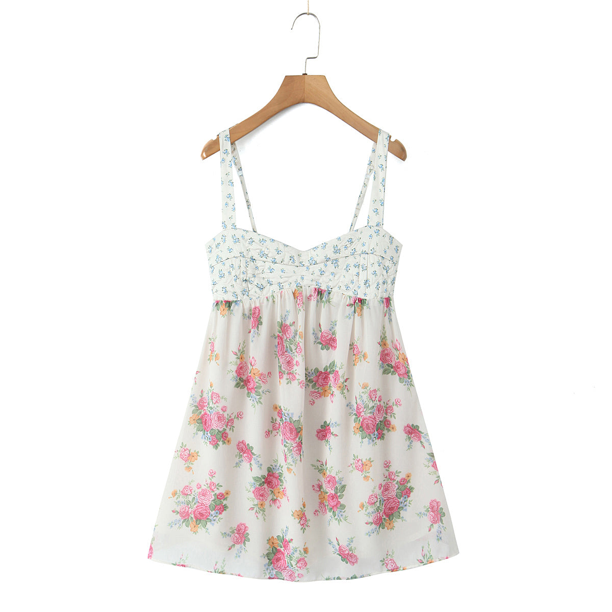 Winter Vacation Color Matching Chest Embroidered Printed Backless Casual Sling Dress