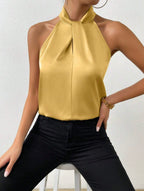 Summer Women Clothing Satin Halter Sleeveless Vest Satin Artificial Silk Top EastFine