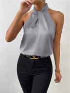 Summer Women Clothing Satin Halter Sleeveless Vest Satin Artificial Silk Top EastFine