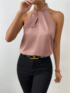 Summer Women Clothing Satin Halter Sleeveless Vest Satin Artificial Silk Top EastFine