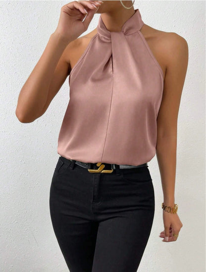 Summer Women Clothing Satin Halter Sleeveless Vest Satin Artificial Silk Top
