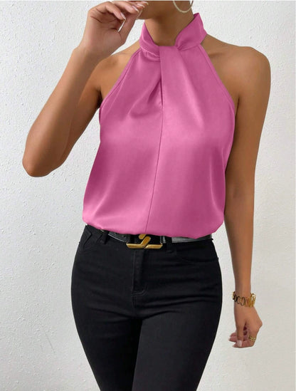 Summer Women Clothing Satin Halter Sleeveless Vest Satin Artificial Silk Top