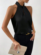 Summer Women Clothing Satin Halter Sleeveless Vest Satin Artificial Silk Top EastFine
