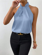 Summer Women Clothing Satin Halter Sleeveless Vest Satin Artificial Silk Top EastFine