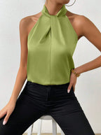 Summer Women Clothing Satin Halter Sleeveless Vest Satin Artificial Silk Top EastFine