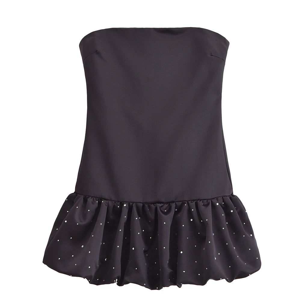 Women Rhinestone Balloon Version Silk Satin Texture Dress TRAF