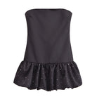 Women Rhinestone Balloon Version Silk Satin Texture Dress TRAF
