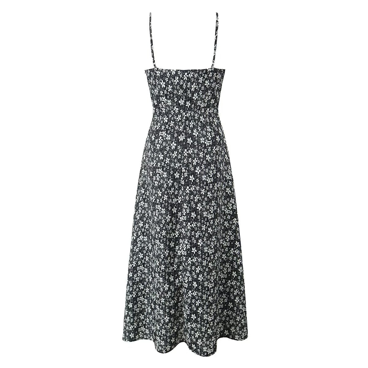 Sexy Deep V Plunge neck Maxi Dress Women Spring Vintage Floral Sling Dress Aiostar