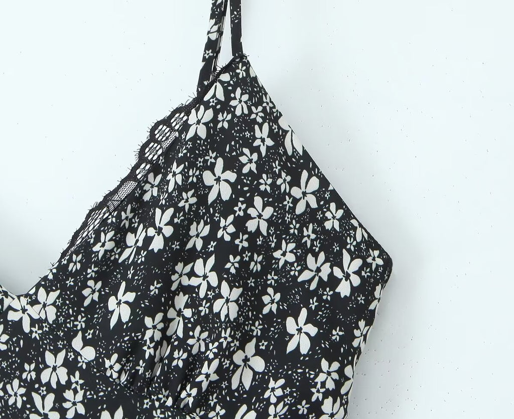 Sexy Deep V Plunge neck Maxi Dress Women Spring Vintage Floral Sling Dress Aiostar