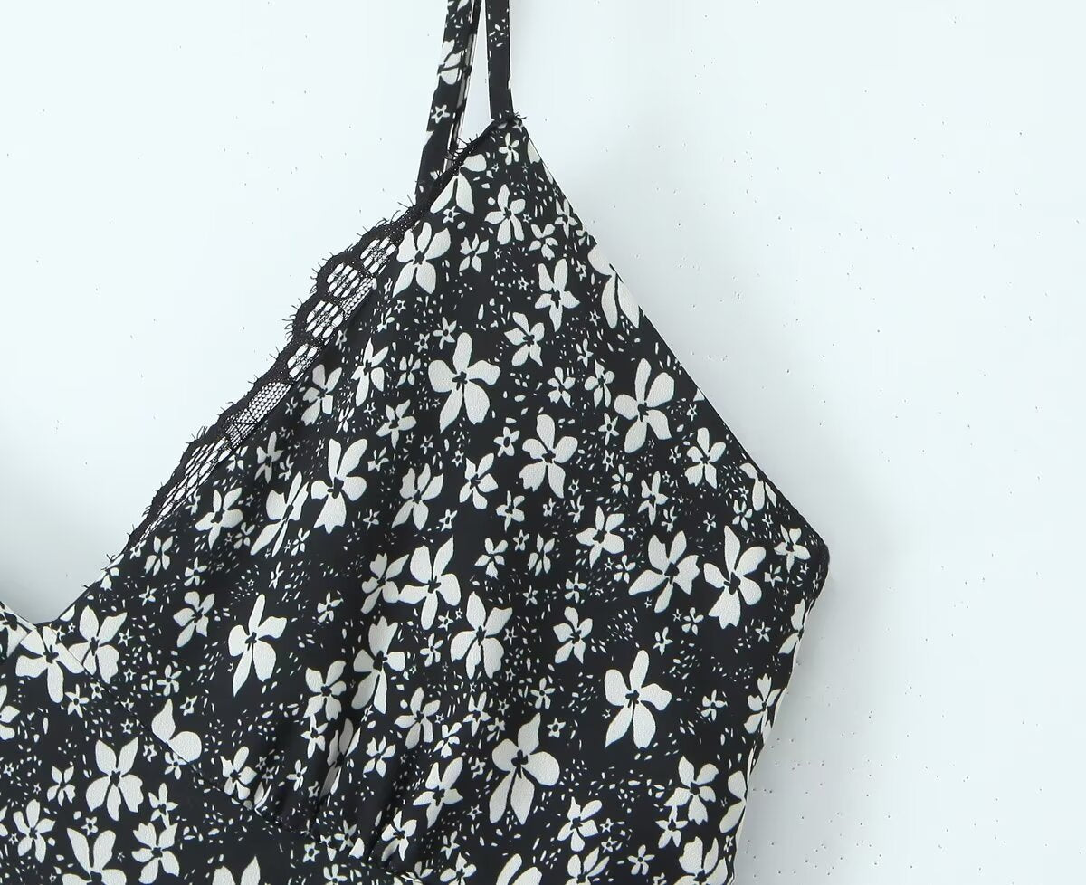 Sexy Deep V Plunge neck Maxi Dress Women Spring Vintage Floral Sling Dress Aiostar