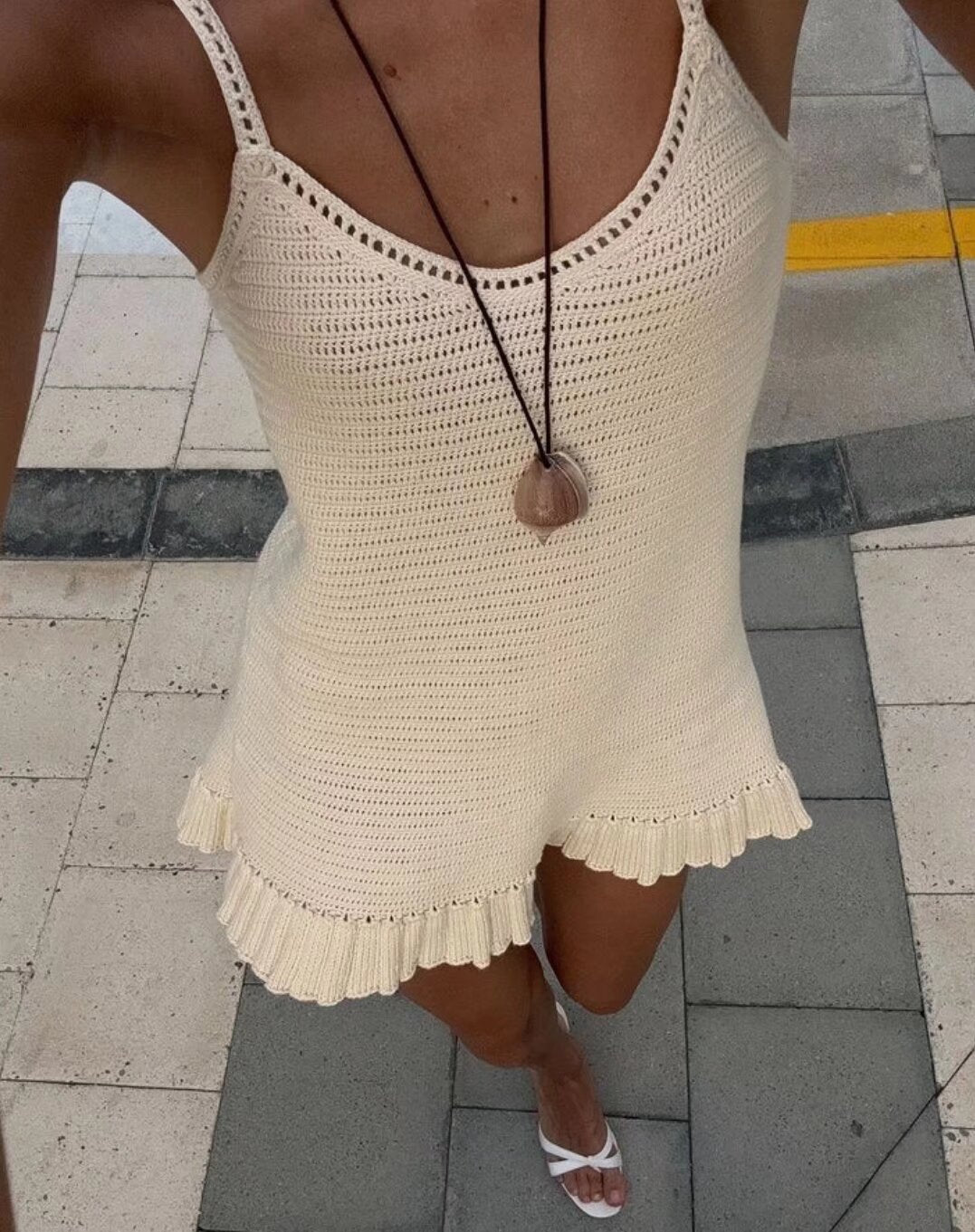 Spring Summer Backless Slim Fit Figure Flattering Sexy Cutout Knitted Sling Short Dress Aiostar