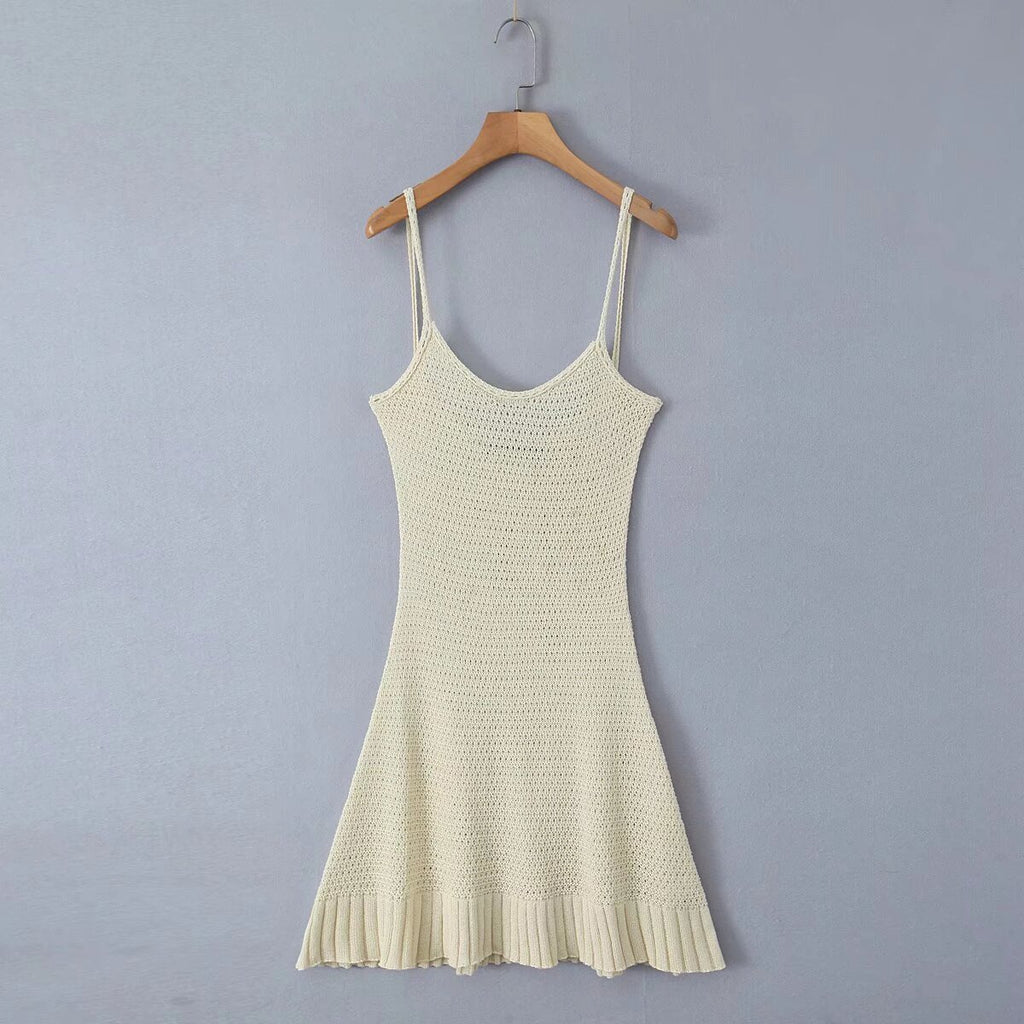 Spring Summer Backless Slim Fit Figure Flattering Sexy Cutout Knitted Sling Short Dress Aiostar