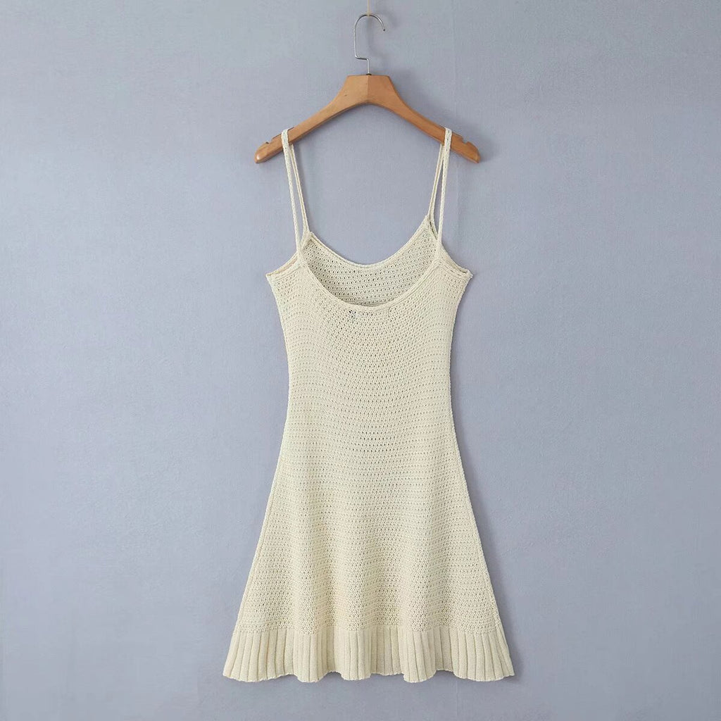 Spring Summer Backless Slim Fit Figure Flattering Sexy Cutout Knitted Sling Short Dress Aiostar