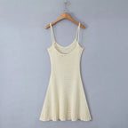 Spring Summer Backless Slim Fit Figure Flattering Sexy Cutout Knitted Sling Short Dress Aiostar