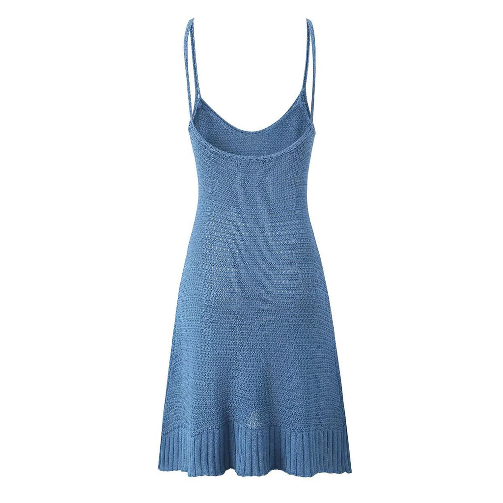 Spring Summer Backless Slim Fit Figure Flattering Sexy Cutout Knitted Sling Short Dress Aiostar
