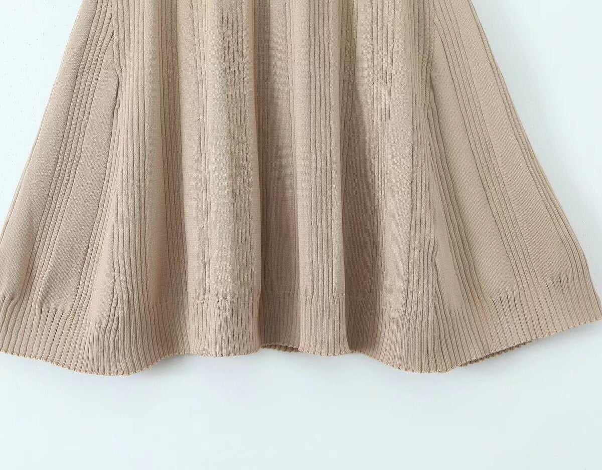 Spring Women Clothes Polo Collar Design Slim Fit Slimming Waist Trimming Knitted Short Sleeve Deep V Plunge neck Dress Aiostar