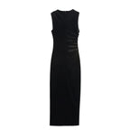 Vestido midi plisado con textura de terciopelo elegante para mujer de primavera