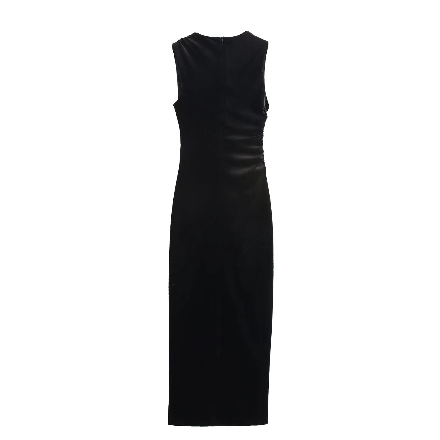 Vestido midi plisado con textura de terciopelo elegante para mujer de primavera