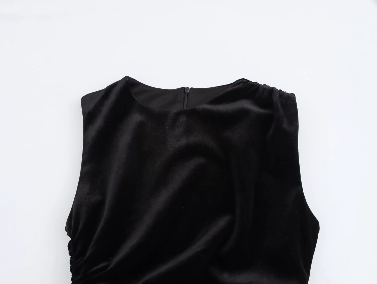 Vestido midi plisado con textura de terciopelo elegante para mujer de primavera