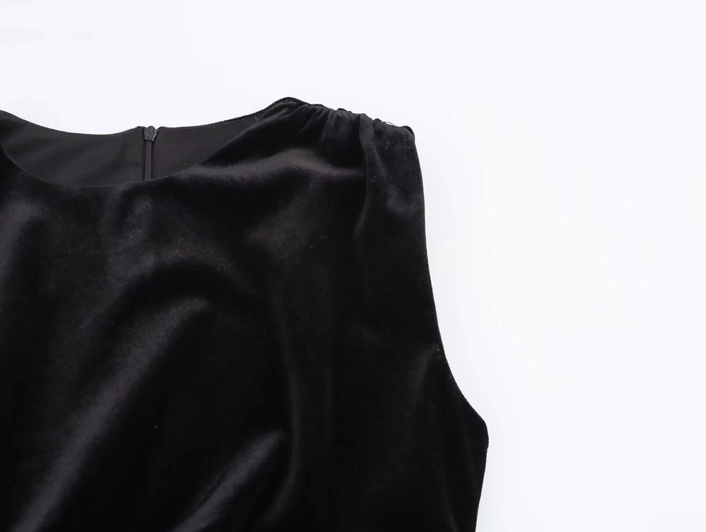 Vestido midi plisado con textura de terciopelo elegante para mujer de primavera