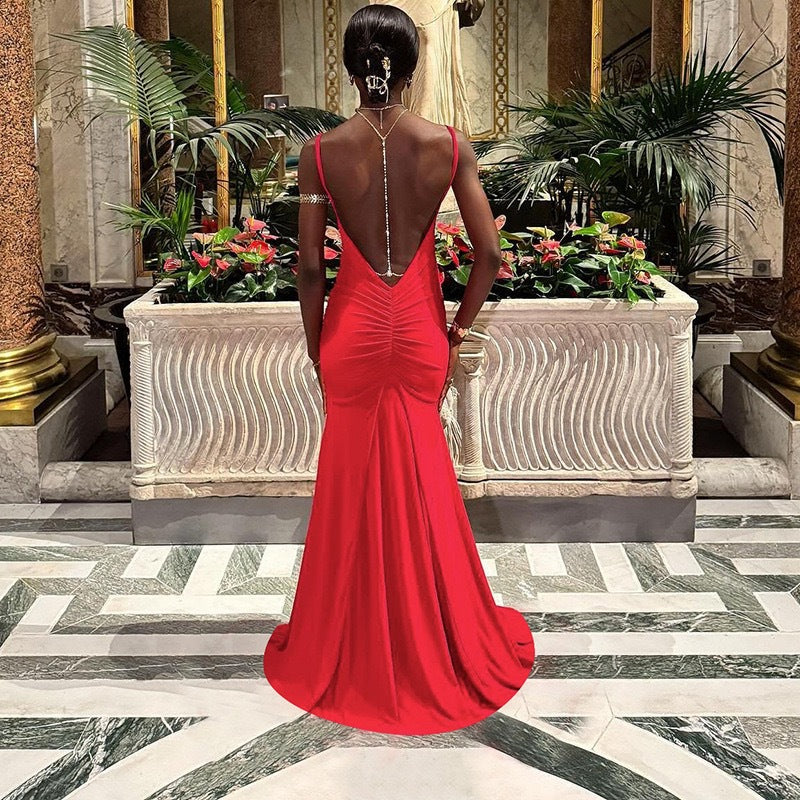 Women Clothing Camisole off Neck Sexy Backless Slim Fit Maxi Dress Bailess