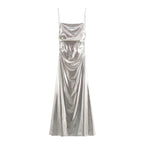 Robe plissée à fines bretelles en feuille métallique pour femme