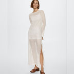 Spring Summer Vacation Beach Blouse Sexy Knitted Hollow Out Cutout out Maxi Dress Beach Cover Up Dress SERENDIPITY