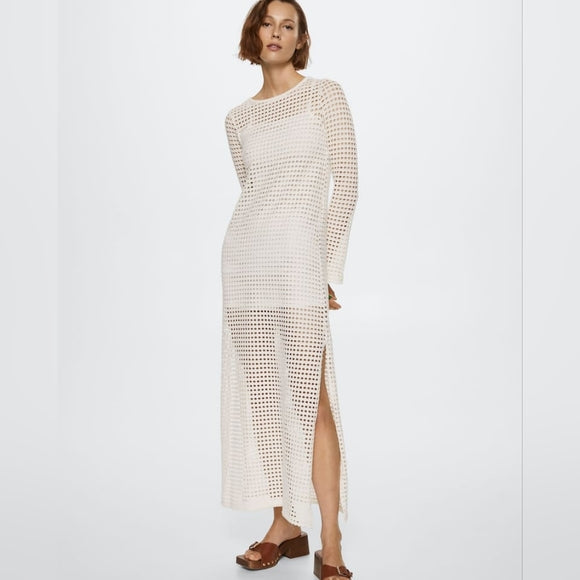 Spring Summer Vacation Beach Blouse Sexy Knitted Hollow Out Cutout out Maxi Dress Beach Cover Up Dress SERENDIPITY