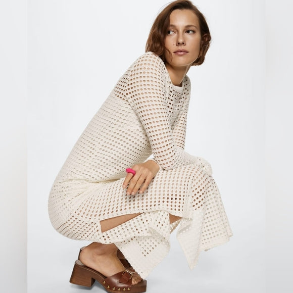 Spring Summer Vacation Beach Blouse Sexy Knitted Hollow Out Cutout out Maxi Dress Beach Cover Up Dress