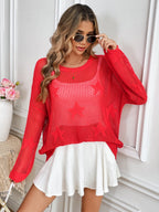 Spring Summer round Neck Pullover Beach Cover up Knitted Five Pointed Star Women Knitwear SERENDIPITY