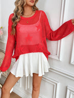Spring Summer round Neck Pullover Beach Cover up Knitted Five Pointed Star Women Knitwear SERENDIPITY