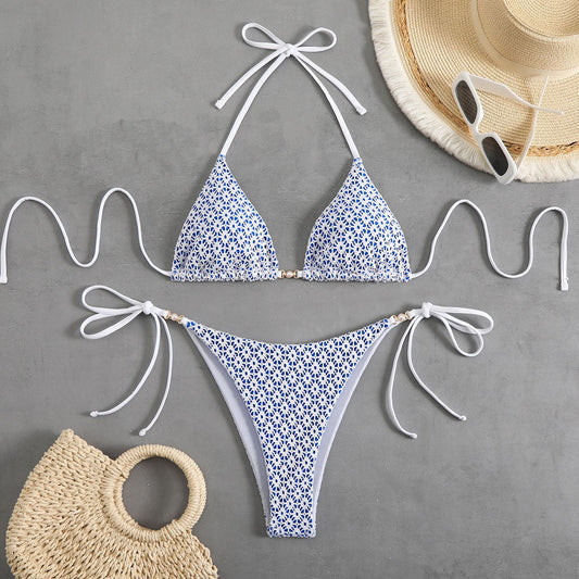 Traje de baño de bikini sexy con cordones para mujer, traje de baño dividido de alta calidad