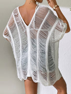Summer Beach Cover-up Women Solid Color Sexy Knitted Beach V-neck Hollow Out Cutout Bikini Women Knitwear SERENDIPITY