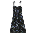 Spring French Vintage Floral Printed High Waist Sexy Side Split Hem Sling Dress OMI