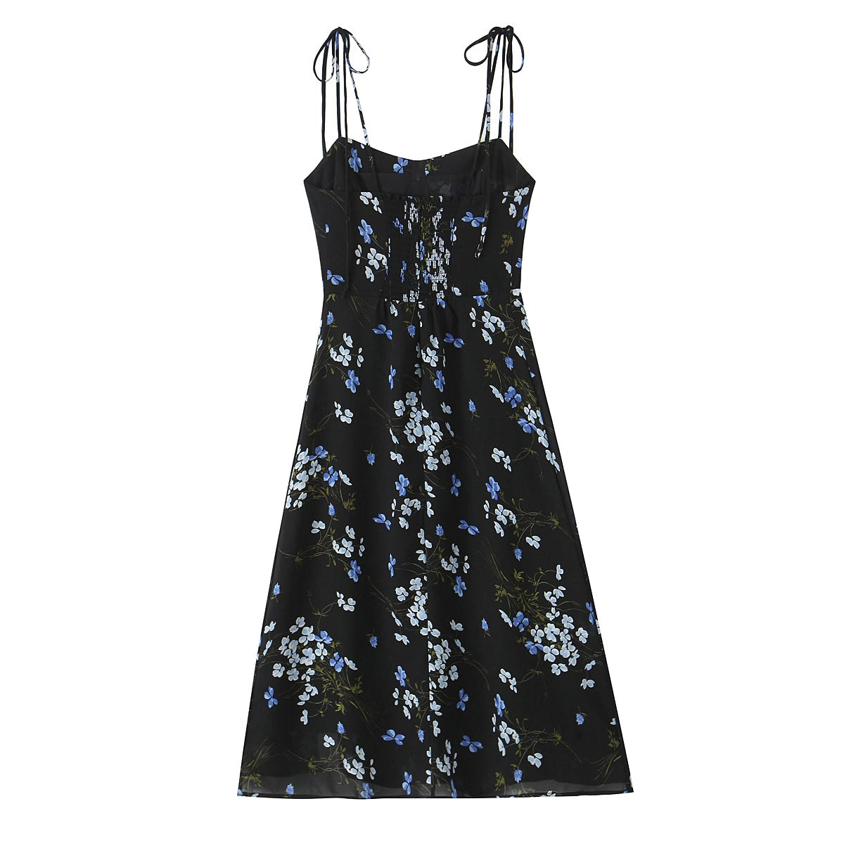 Spring French Vintage Floral Printed High Waist Sexy Side Split Hem Sling Dress OMI