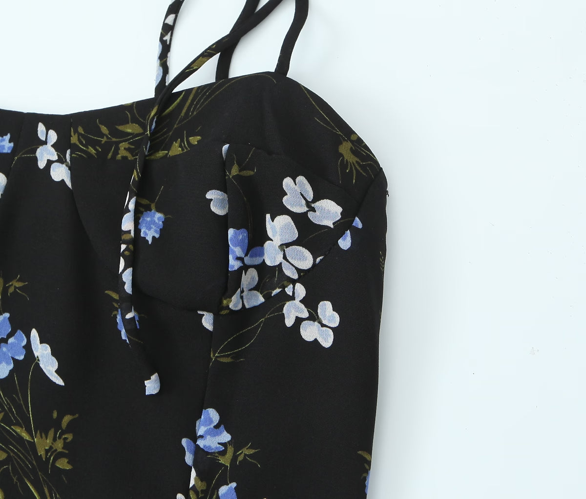 Spring French Vintage Floral Printed High Waist Sexy Side Split Hem Sling Dress OMI