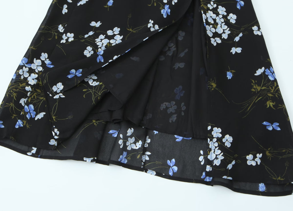Spring French Vintage Floral Printed High Waist Sexy Side Split Hem Sling Dress OMI
