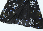 Spring French Vintage Floral Printed High Waist Sexy Side Split Hem Sling Dress OMI