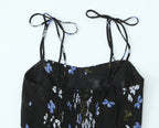 Spring French Vintage Floral Printed High Waist Sexy Side Split Hem Sling Dress OMI