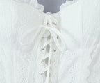 Sweet Sexy Lace Embroidered Suspender Puffy Chest Tied Slim Fit Mini Dress Aiostar