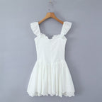 Sweet Sexy Lace Embroidered Suspender Puffy Chest Tied Slim Fit Mini Dress Aiostar