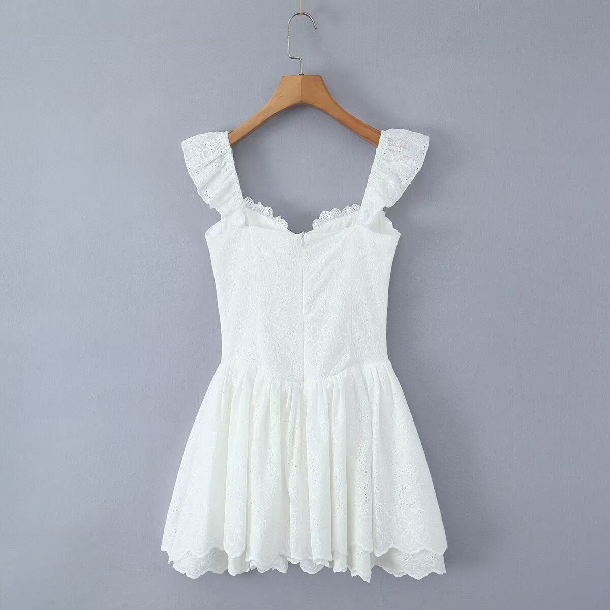 Sweet Sexy Lace Embroidered Suspender Puffy Chest Tied Slim Fit Mini Dress Aiostar