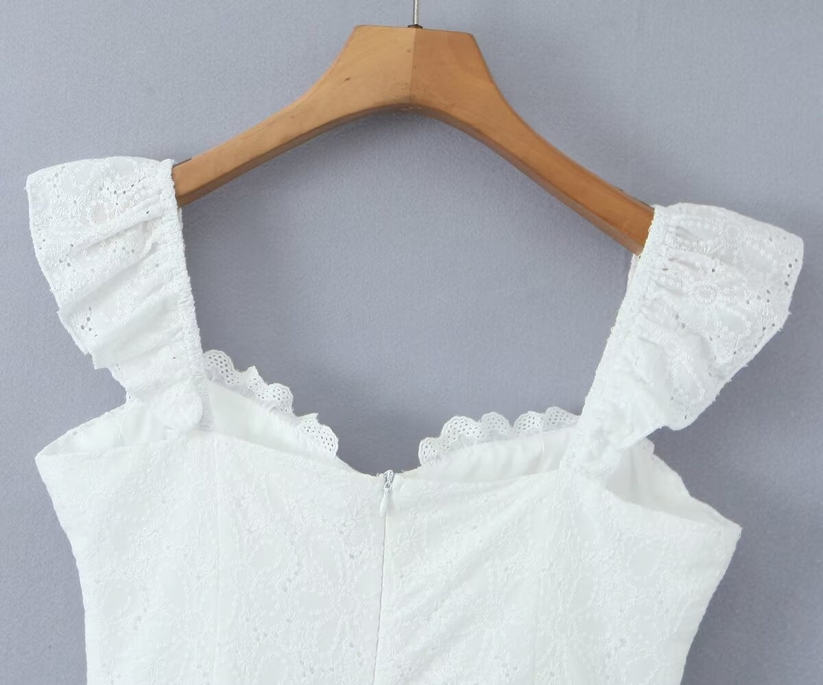 Sweet Sexy Lace Embroidered Suspender Puffy Chest Tied Slim Fit Mini Dress Aiostar