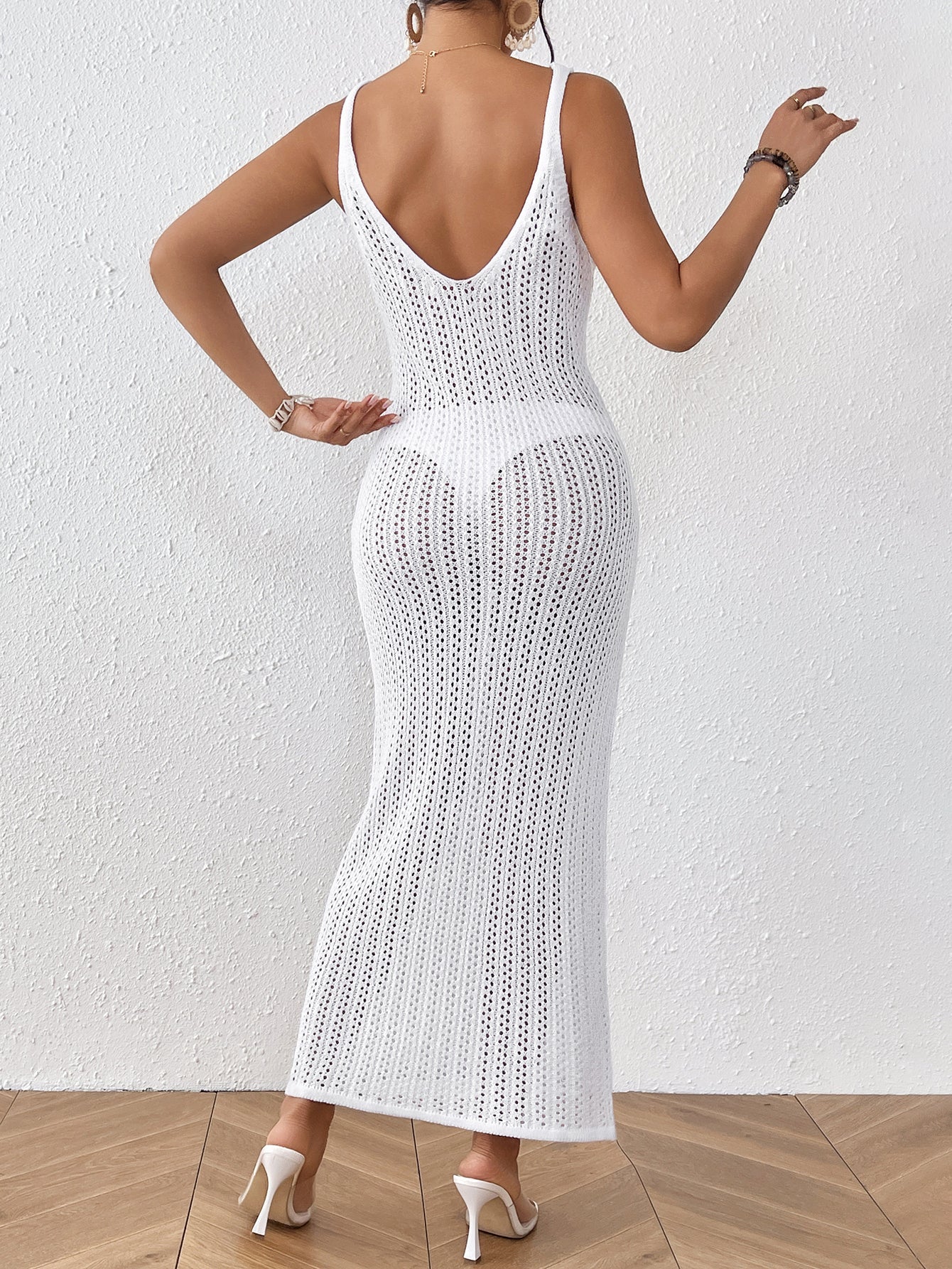 Beach Casual Solid Color Knitted Spaghetti Straps Knitted Blouse Outwear Dress Women SERENDIPITY