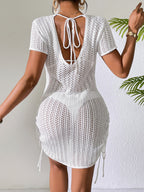 Spring Summer Sexy Sling Drawstring Mid Waist Short Sleeve Backless Dress Women SERENDIPITY
