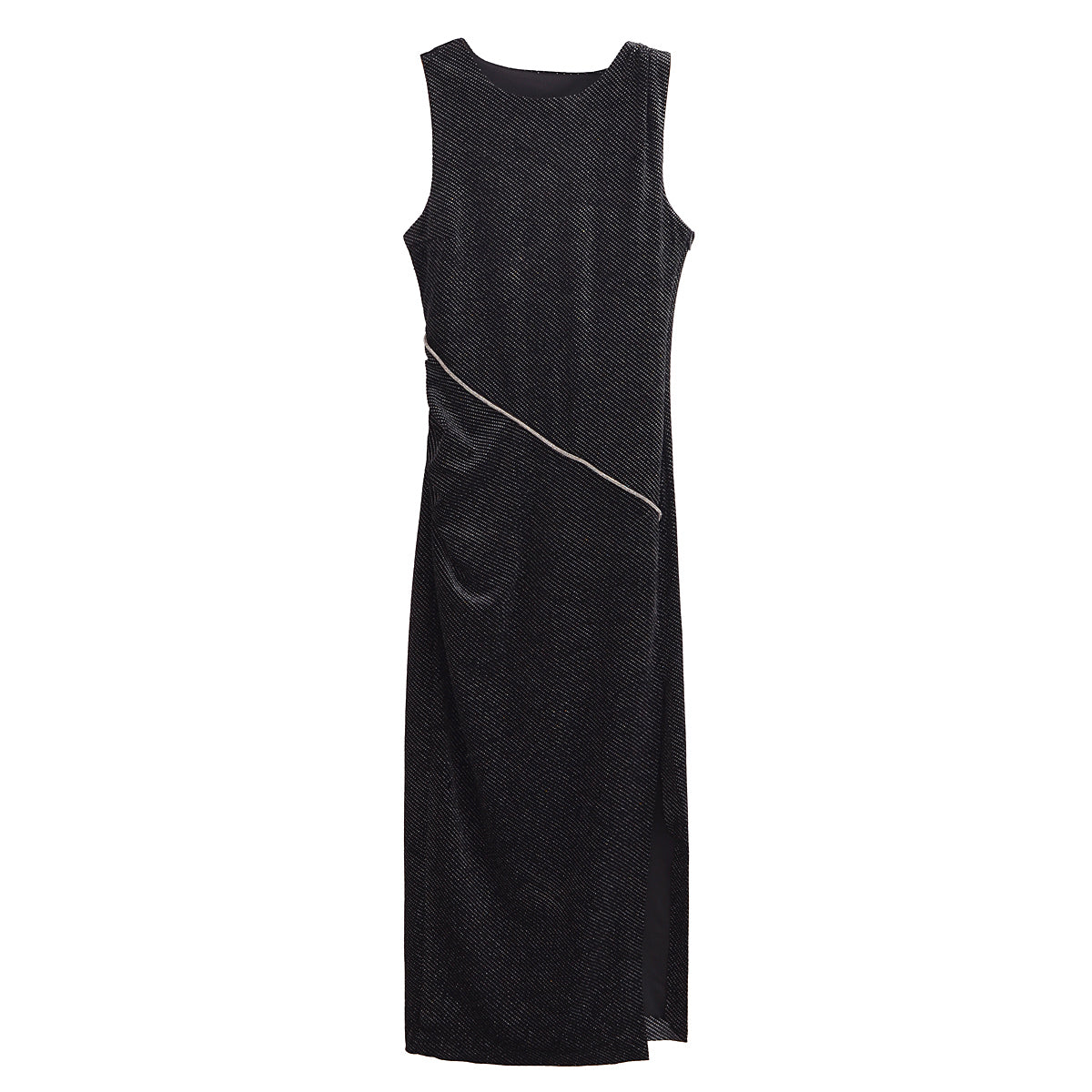 Robe élégante sans manches en velours pour femme, coupe slim et brillante